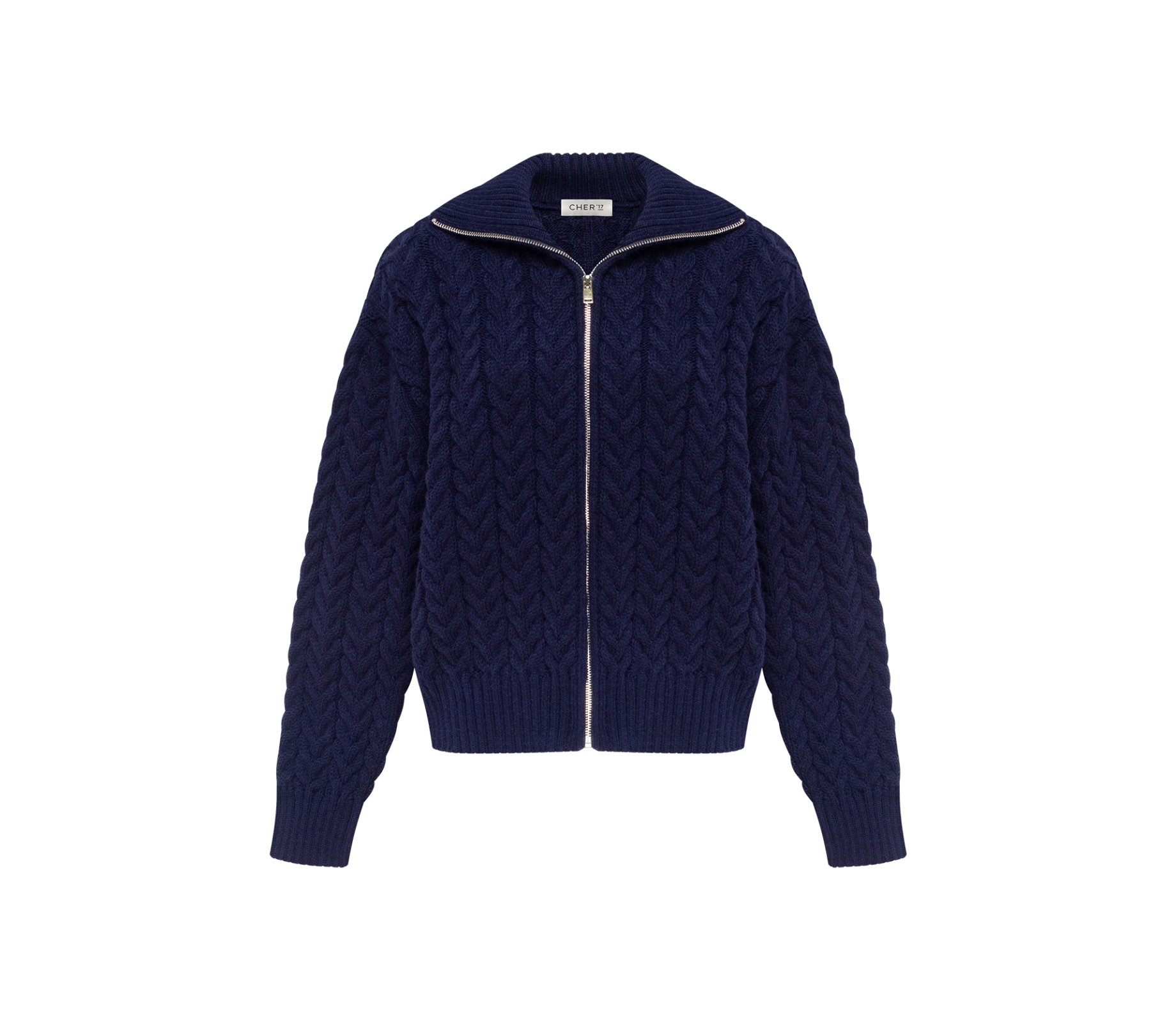 Кардиган в'язаний на блискавці коси темно-синій купити