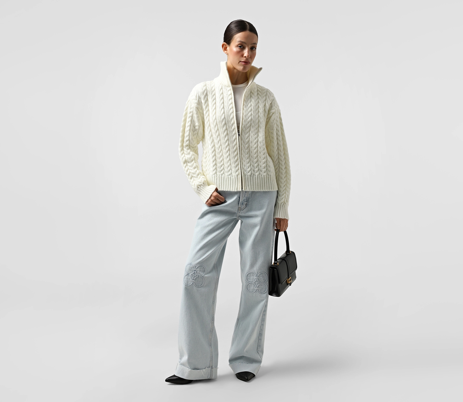 Кардиган в'язаний на блискавці коси молочний акції