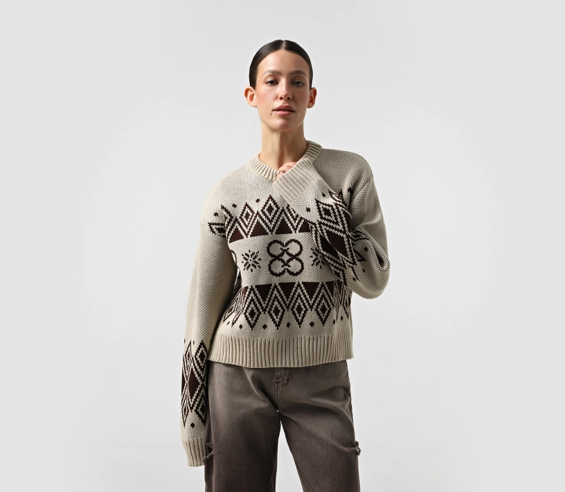 Світшот вʼязаний з орнаментом бежевий - фото №3 Світшот вʼязаний з орнаментом бежевий ціна