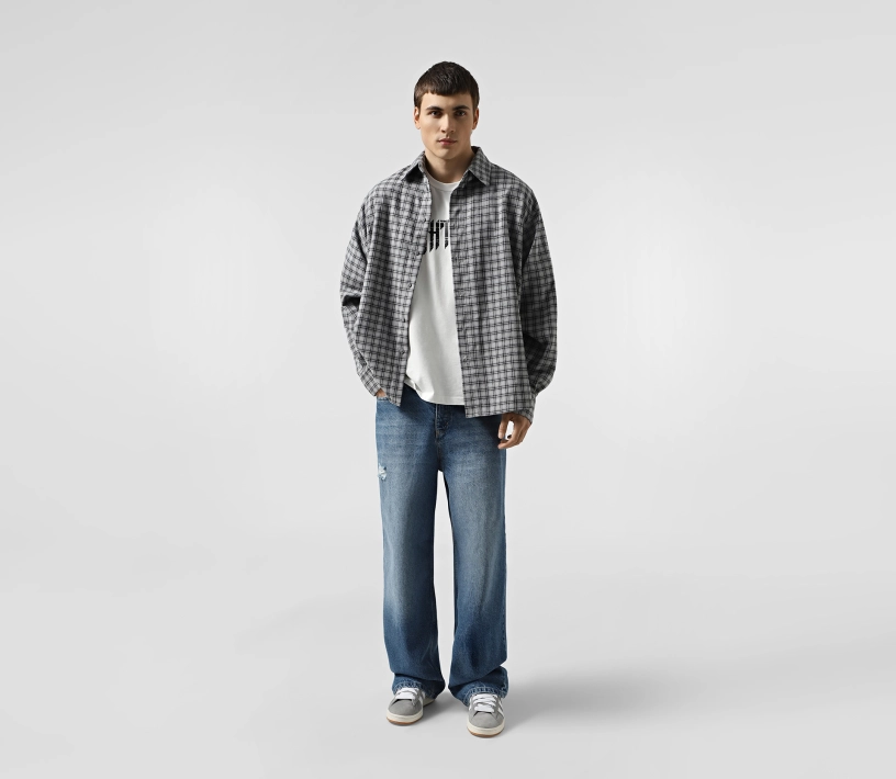 Сорочка чоловіча в клітинку з принтом сірий ціна