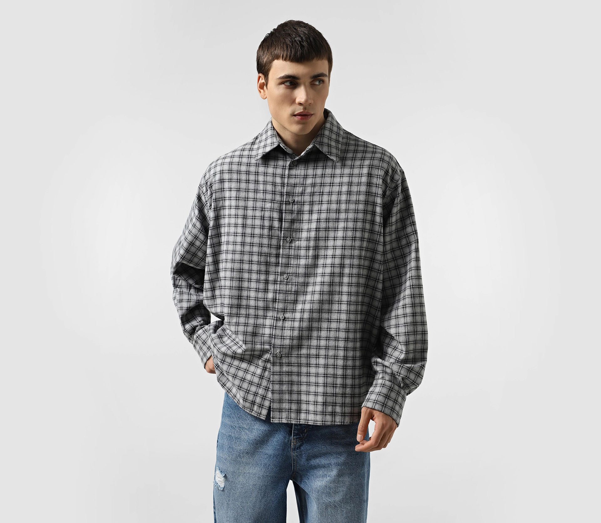 Сорочка чоловіча в клітинку з принтом сірий - фото №5 Сорочка чоловіча в клітинку з принтом сірий в інтернет-магазині