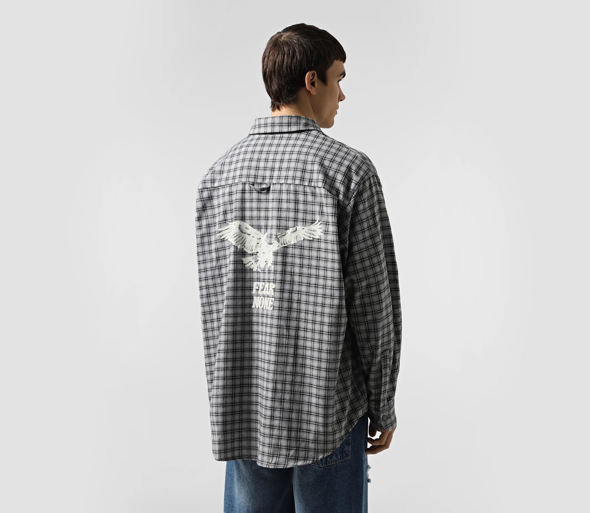 Сорочка чоловіча в клітинку з принтом сірий - фото №6 Сорочка чоловіча в клітинку з принтом сірий замовити