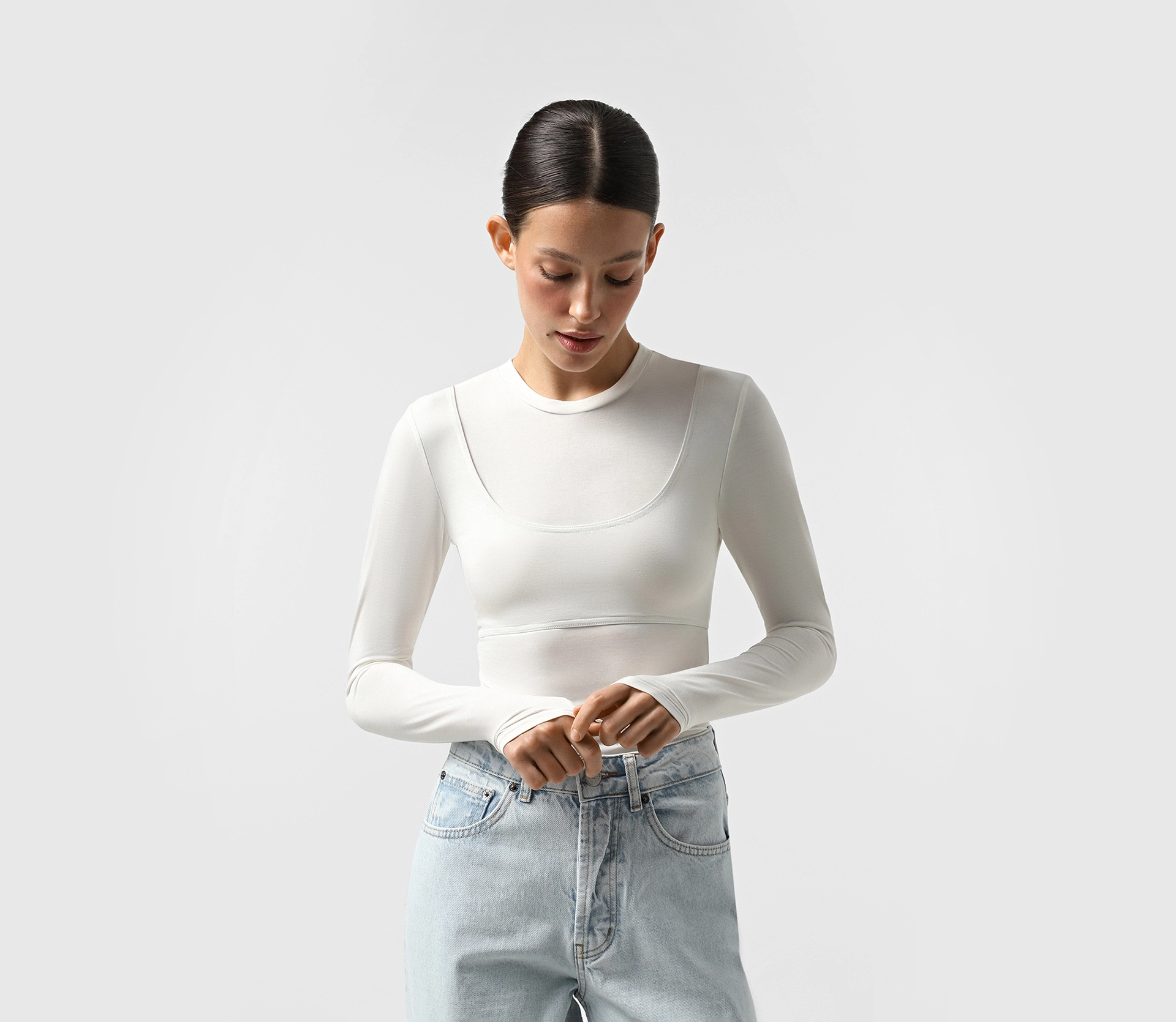 Лонгслів подвійний з топом молочний купити