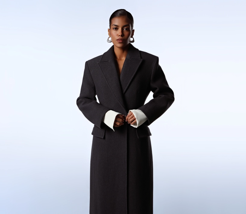 Пальто приталеного силуету сірий - фото №3 Пальто приталеного силуету сірий купити