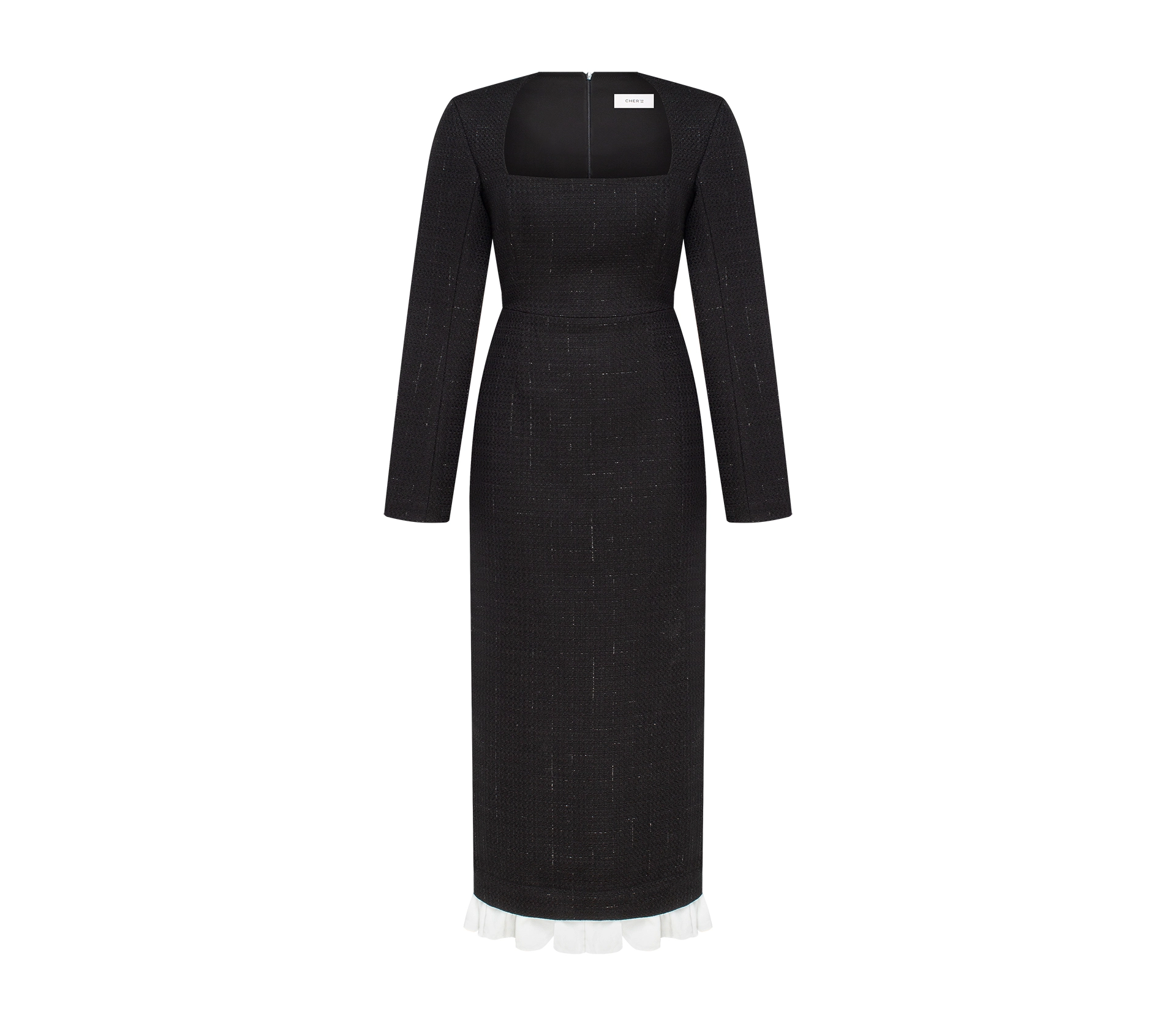 Сукня міді з твіду чорний - фото №1 Сукня міді з твіду чорний ціна