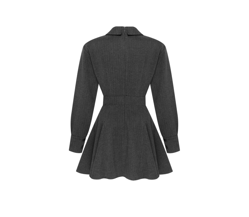 Сукня міні з акцентними плечима сірий - фото №2 Сукня міні з акцентними плечима сірий знижки