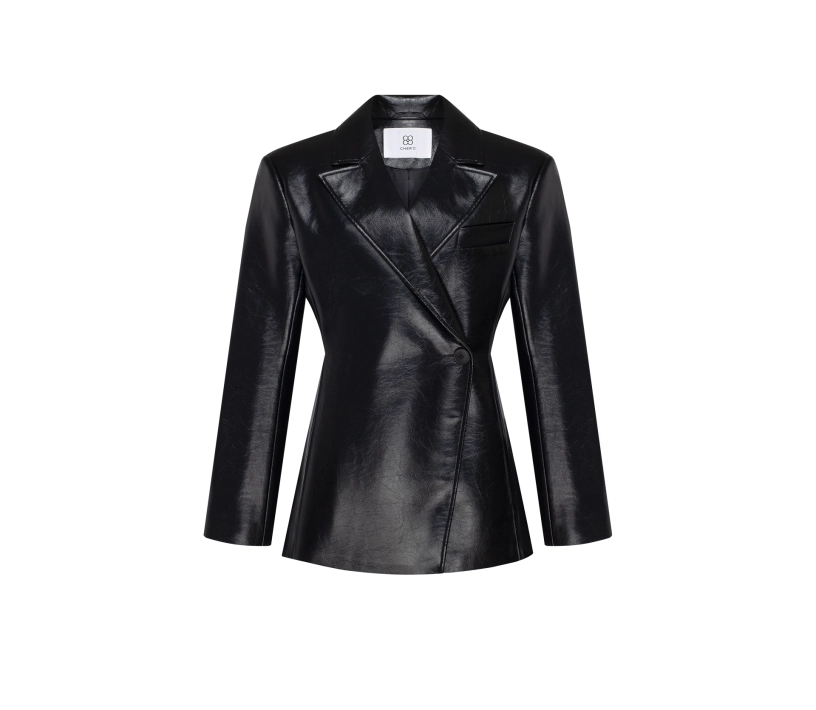 Жакет приталений з еко-шкіри чорний в Україні