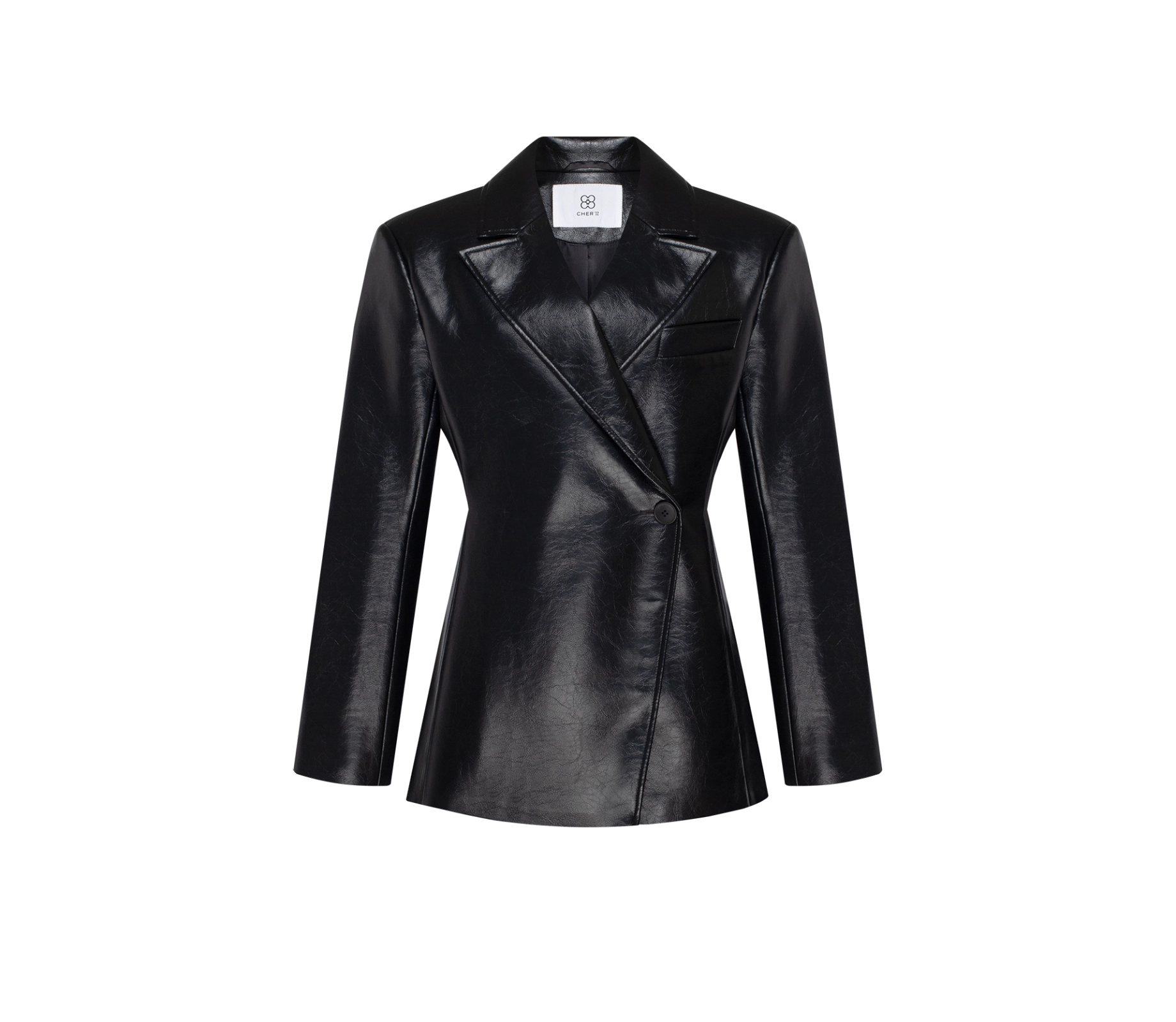 Жакет приталений з екошкіри чорний недорого