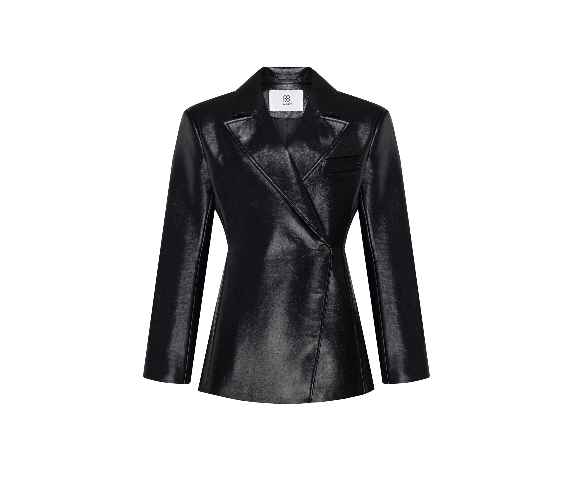 Жакет приталений з екошкіри чорний знижки