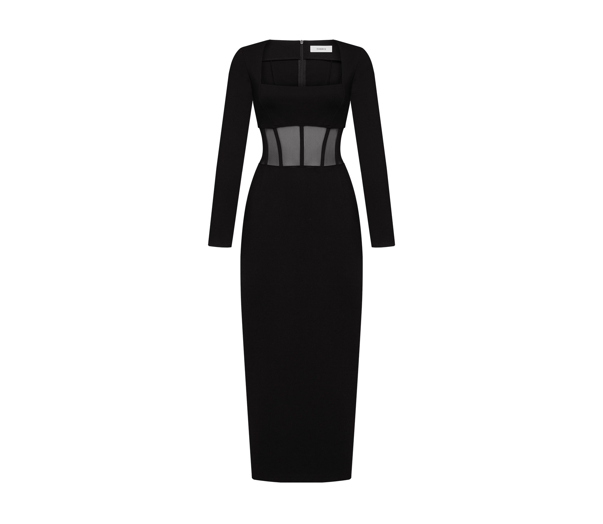 Сукня міді з корсетною вставкою чорний - фото №1 Сукня міді з корсетною вставкою чорний недорого