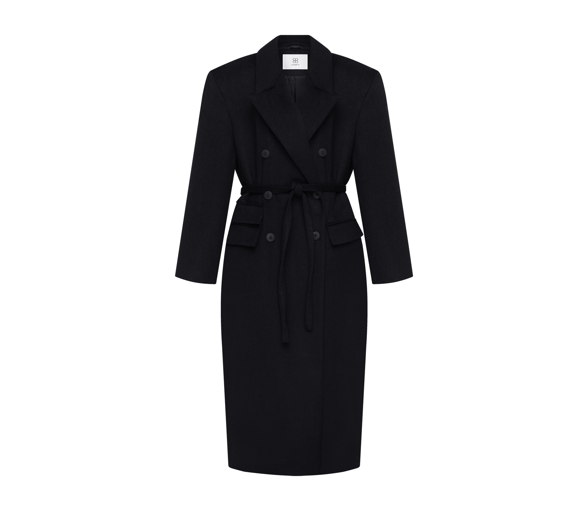 Пальто довге з подвійними клапанами чорний - фото №7 Пальто довге з подвійними клапанами чорний фото