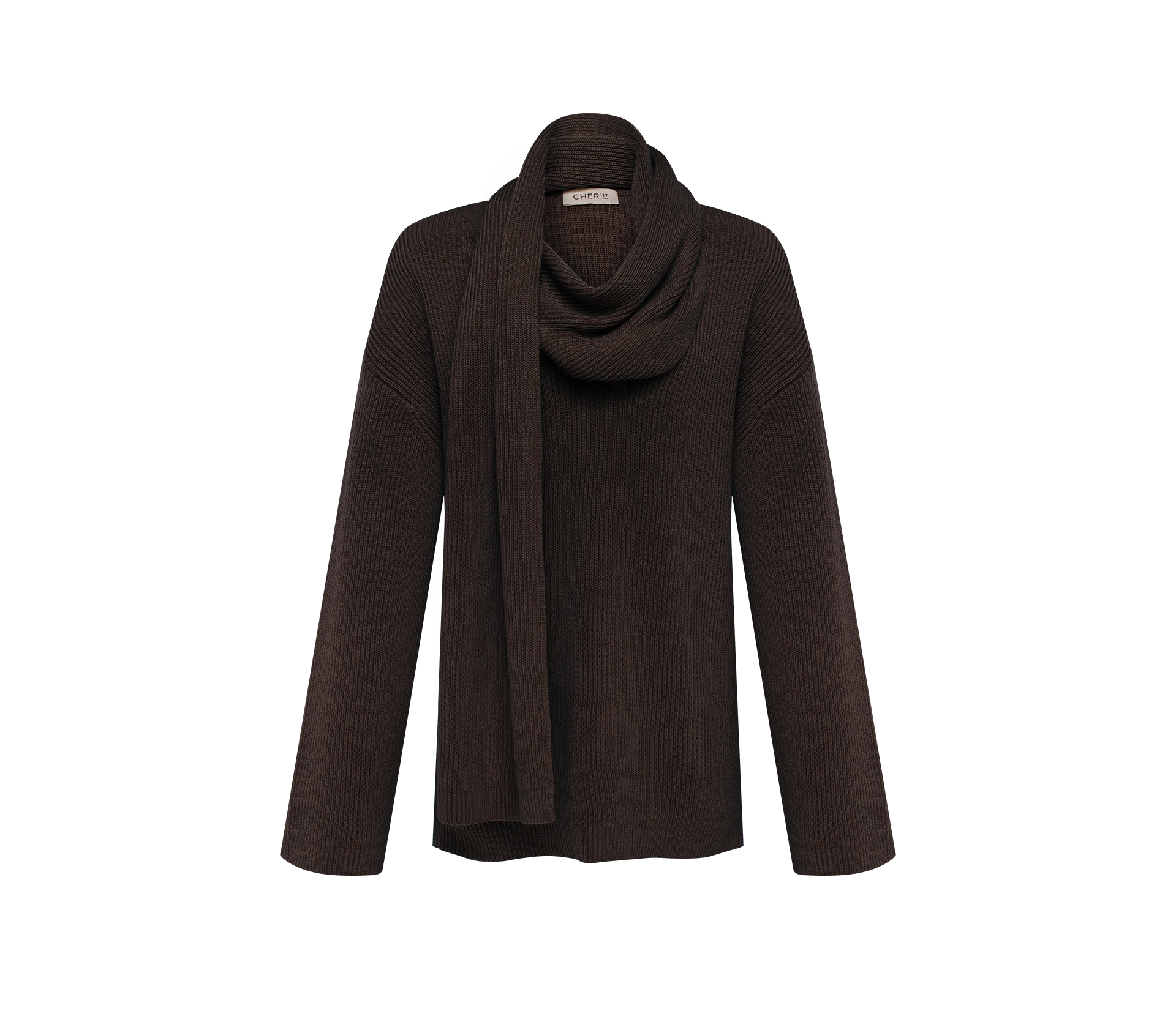 Светр в'язаний з шарфом коричневий в інтернет-магазині