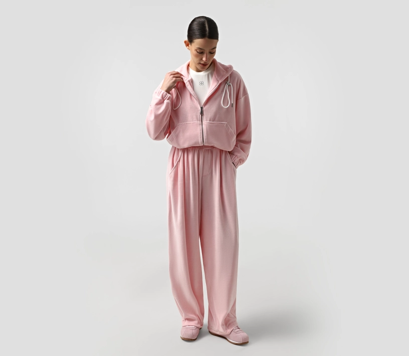 Костюм спортивний кроп худі широкі штани рожевий меланж купити