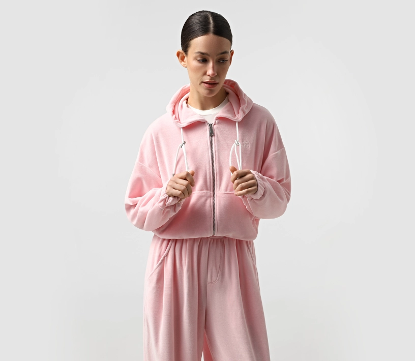 Костюм спортивний кроп худі широкі штани рожевий меланж ціна