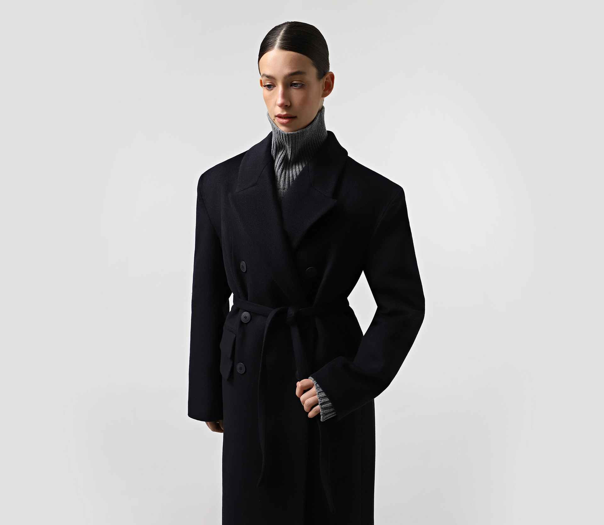 Пальто довге з подвійними клапанами чорний - фото №4 Пальто довге з подвійними клапанами чорний cher17