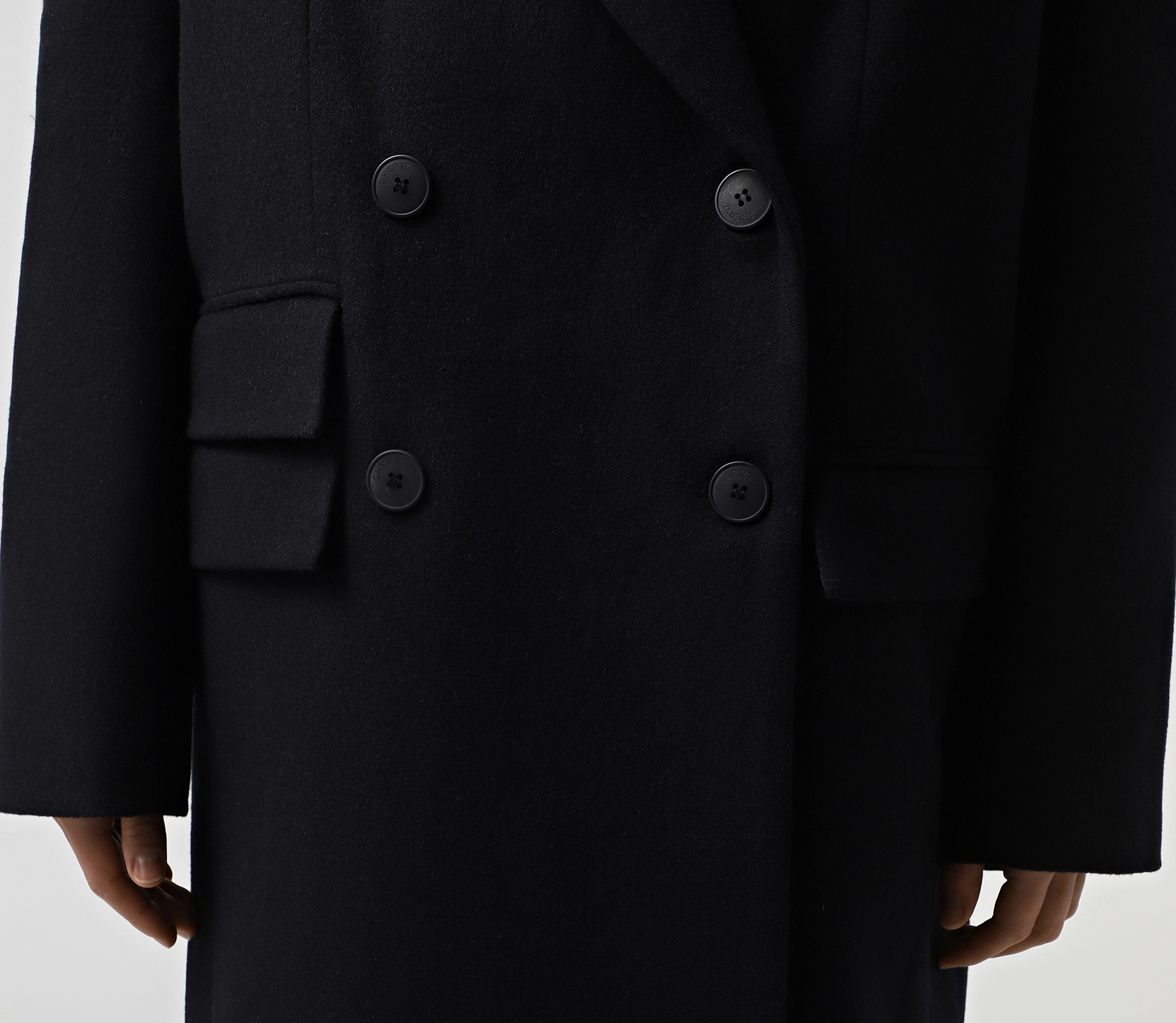 Пальто довге з подвійними клапанами чорний - фото №5 Пальто довге з подвійними клапанами чорний недорого