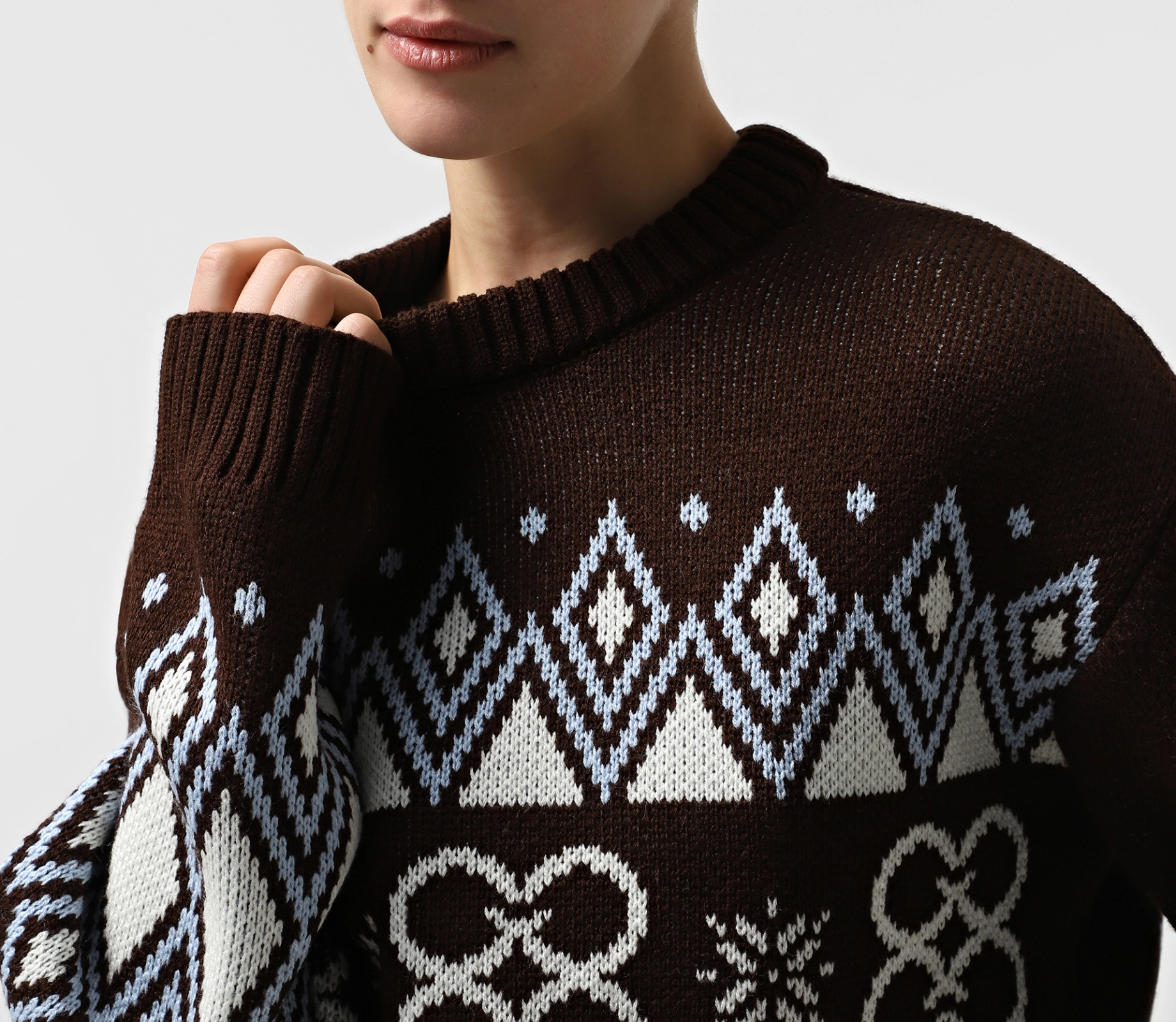 Світшот вʼязаний з орнаментом коричневий ціна