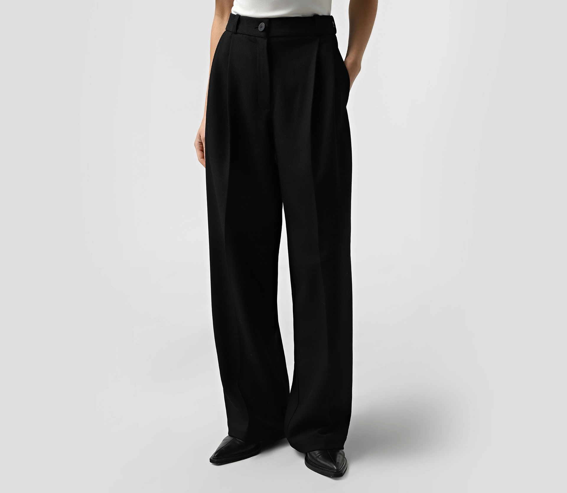 Штани прямі середньої посадки чорний - фото №3 Штани прямі середньої посадки чорний знижки