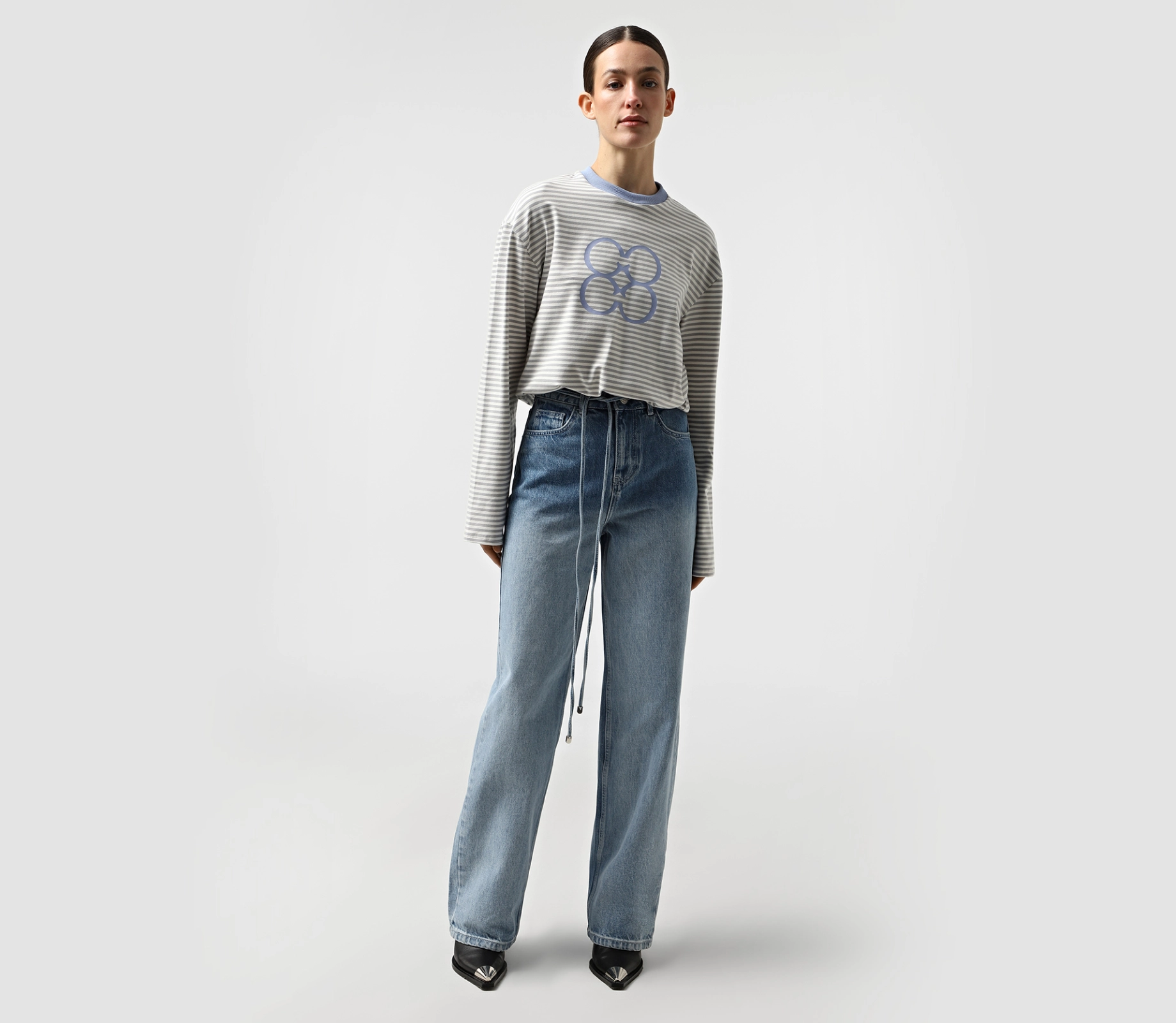 Лонгслів у смужку на кулісці принт лого сірий недорого