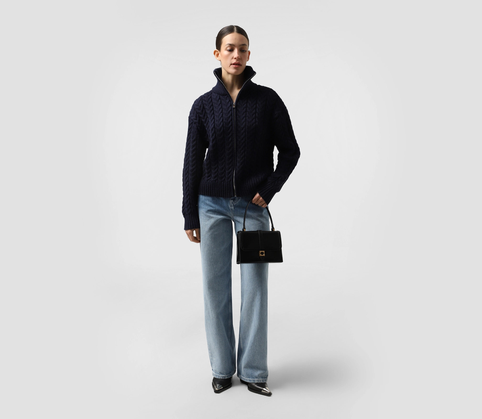 Кардиган в'язаний на блискавці коси темно-синій купити