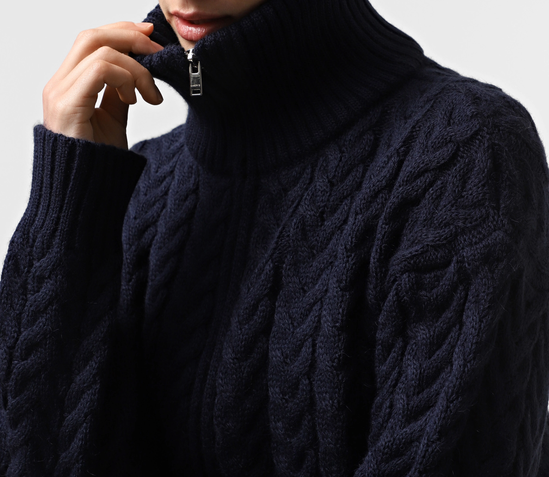 Кардиган в'язаний на блискавці коси темно-синій cher17