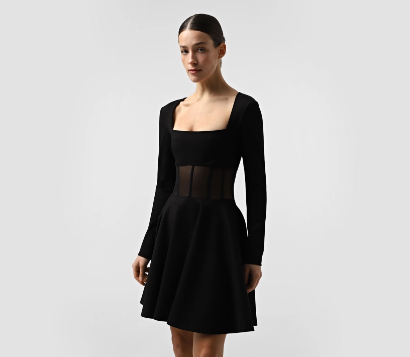 Сукня міні з корсетною вставкою чорний - фото №4 Сукня міні з корсетною вставкою чорний знижки