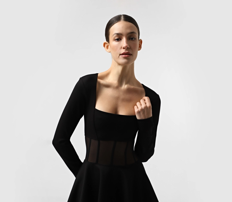 Сукня міні з корсетною вставкою чорний - фото №3 Сукня міні з корсетною вставкою чорний фото