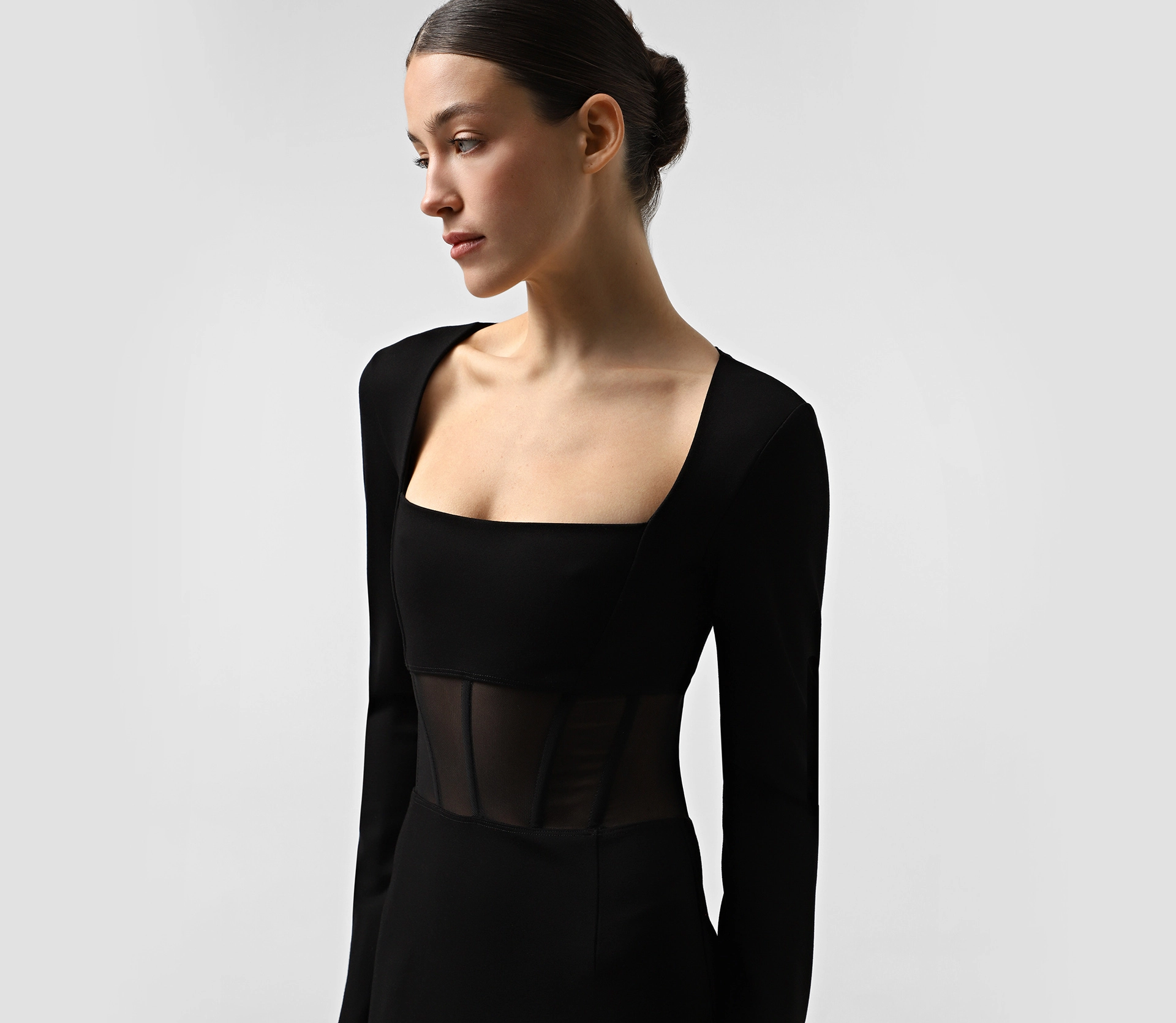 Сукня міді з корсетною вставкою чорний - фото №3 Сукня міді з корсетною вставкою чорний фото