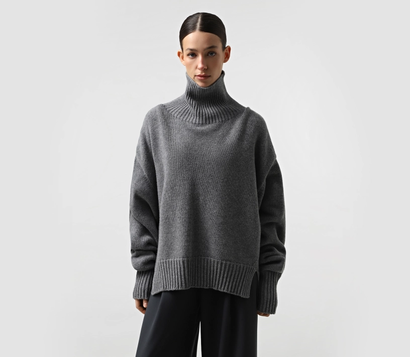 Джемпер вʼязаний з розрізами по низу сірий - фото №4 Джемпер вʼязаний з розрізами по низу сірий ціна