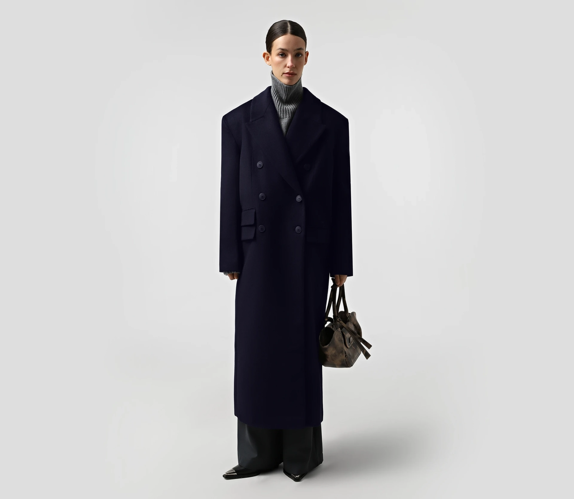 Пальто довге з подвійними клапанами синій в Україні