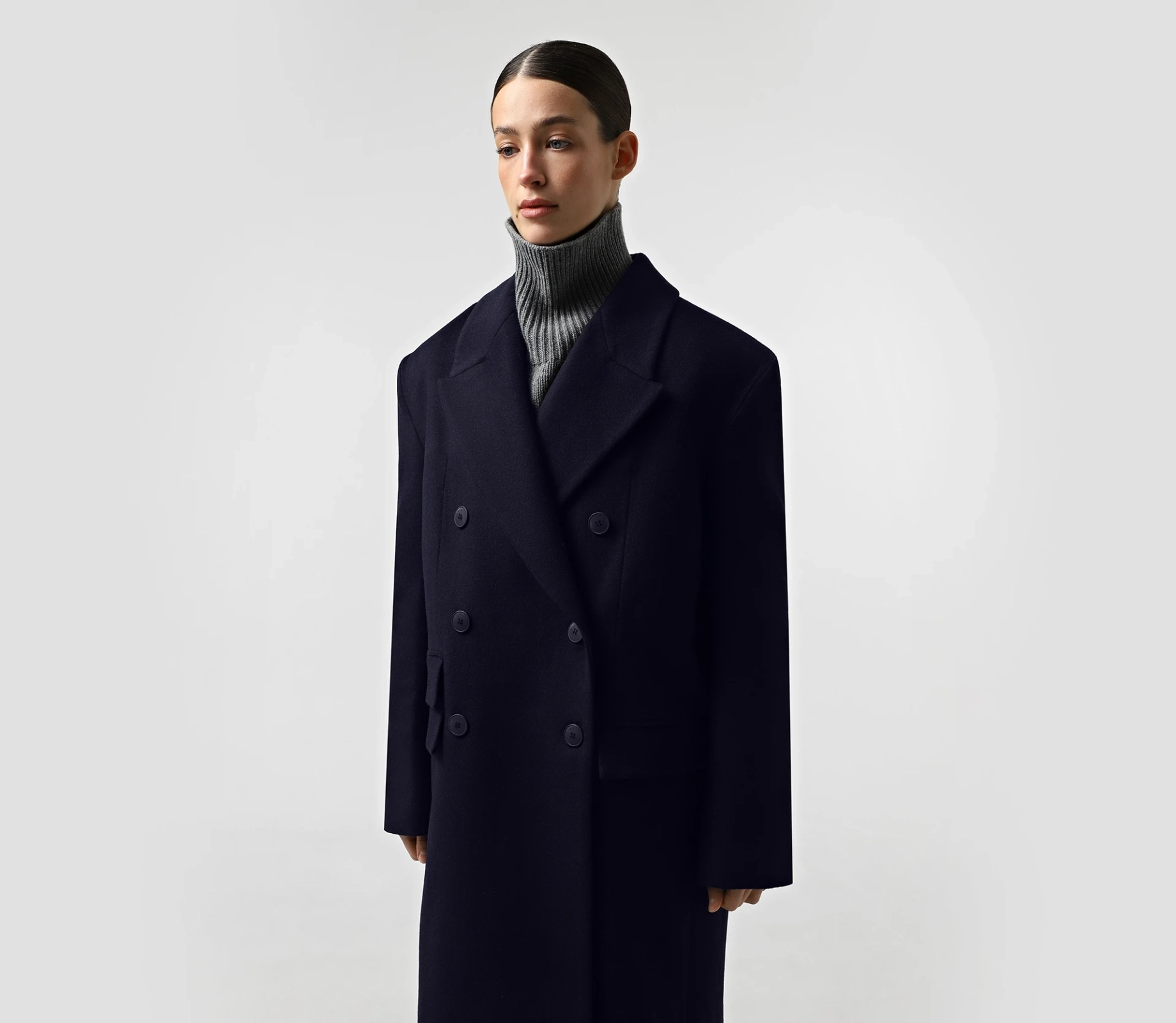 Пальто довге з подвійними клапанами синій ціна