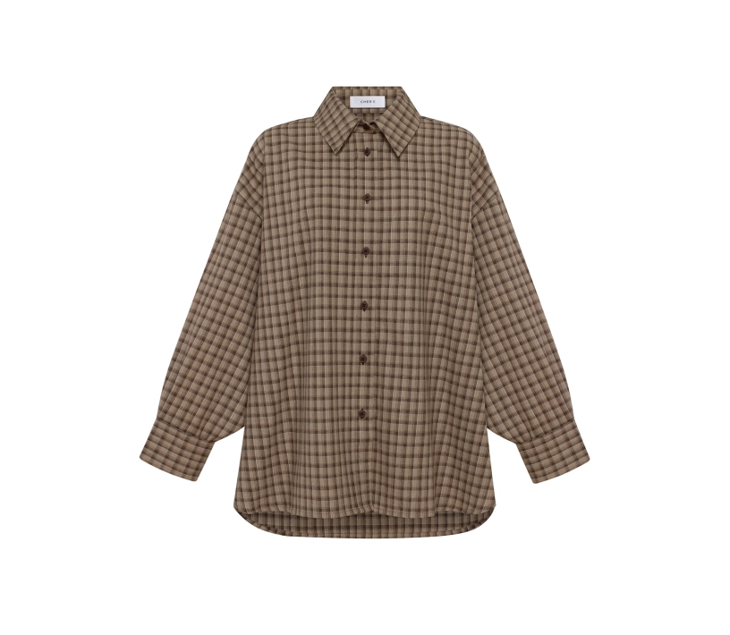 Сорочка в клітинку з подвійним манжетом коричневий недорого
