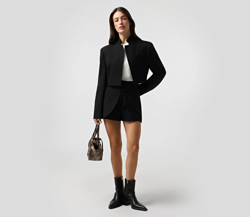 Жакет кроп без застібки чорний фото