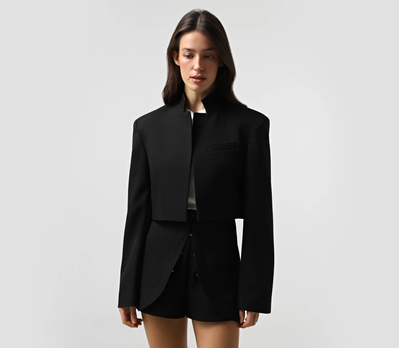 Жакет кроп без застібки чорний фото