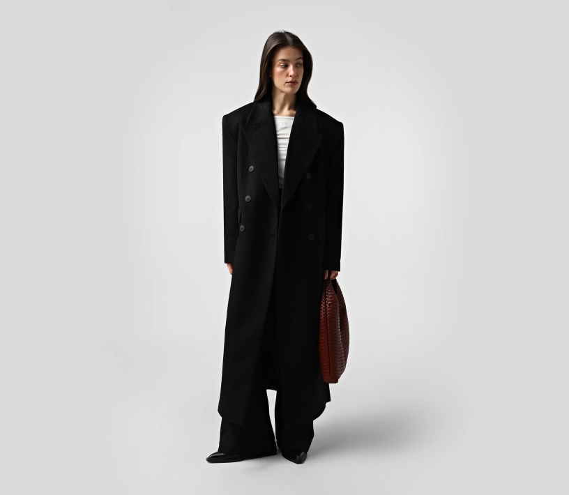 Пальто довге з подвійними клапанами чорний замовити