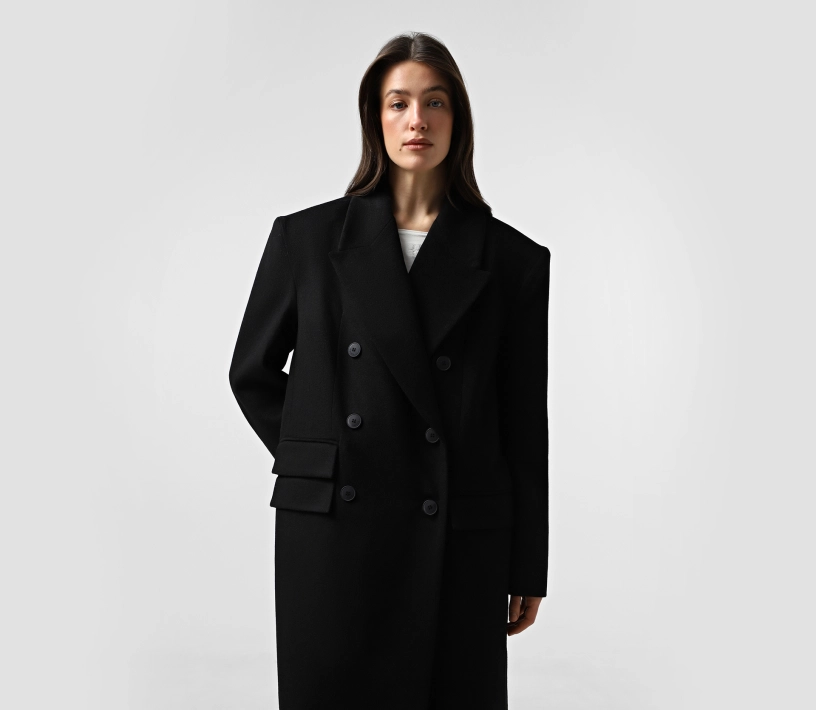 Пальто довге з подвійними клапанами чорний в інтернет-магазині