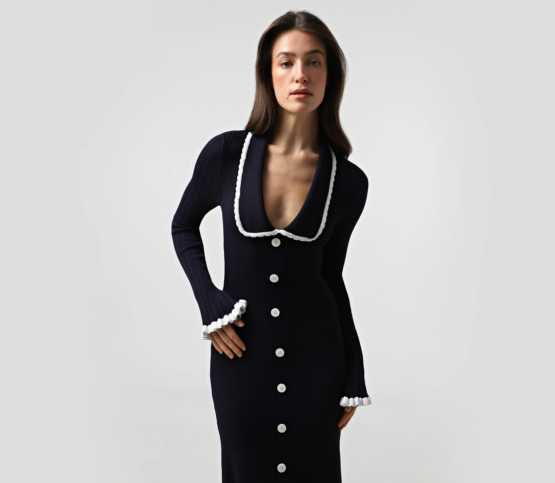 Сукня міді вʼязана з ґудзиками темно-синій купити