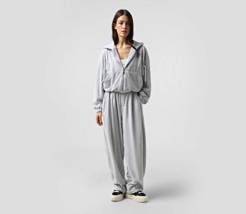 Костюм споривний кроп худі широкі штани сірий меланж в Україні
