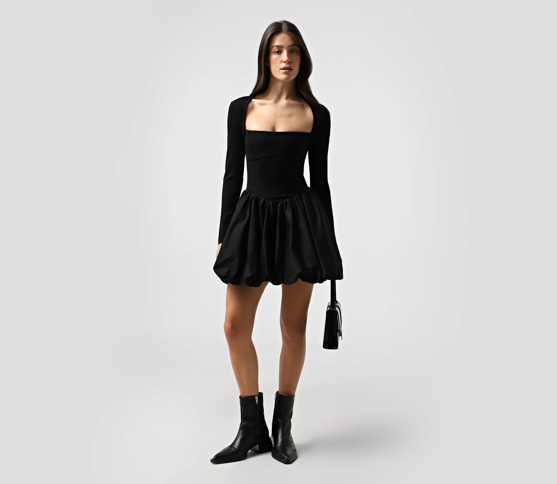 Сукня балон міні довгий рукав чорний недорого