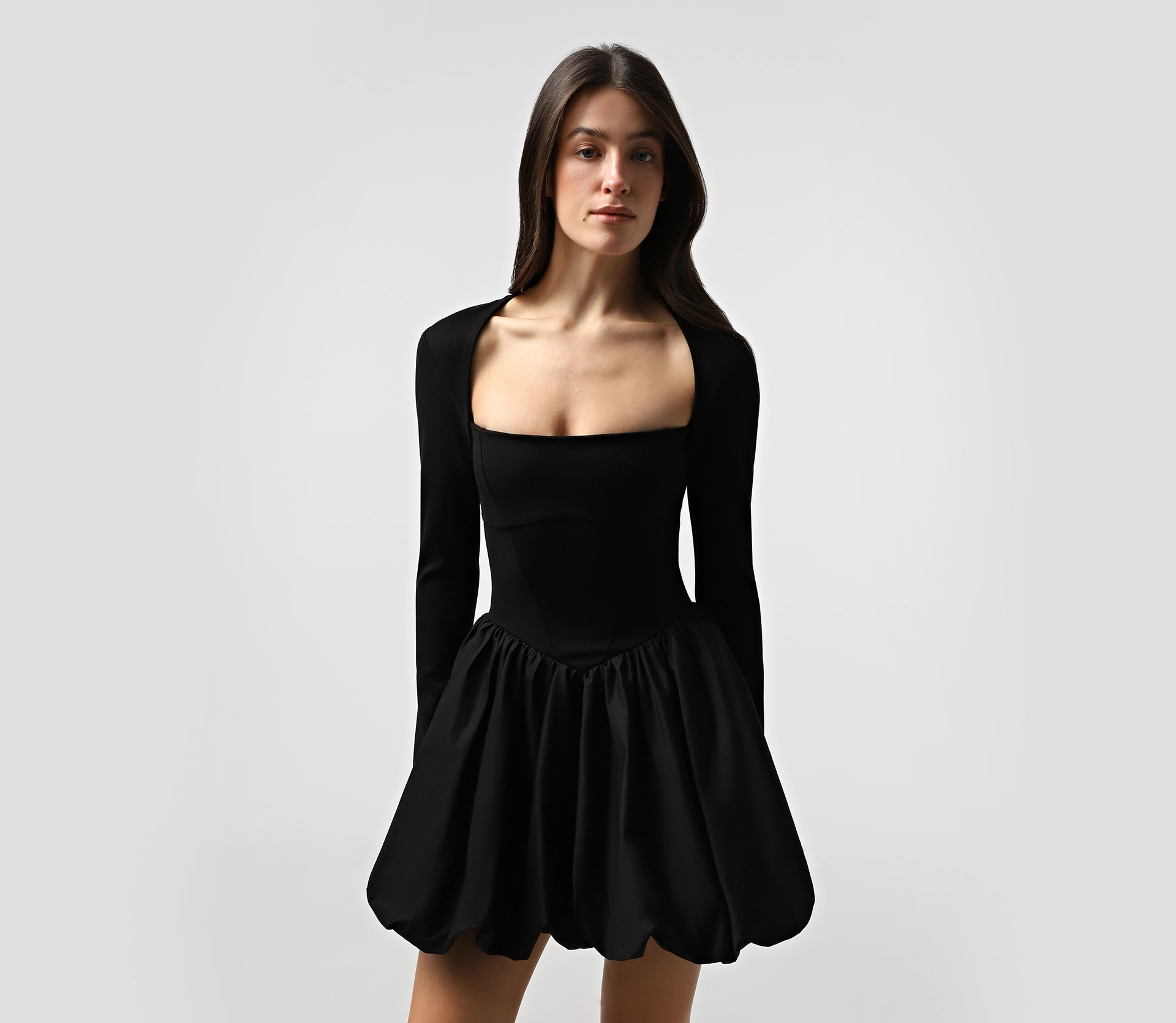 Сукня балон міні довгий рукав чорний купити