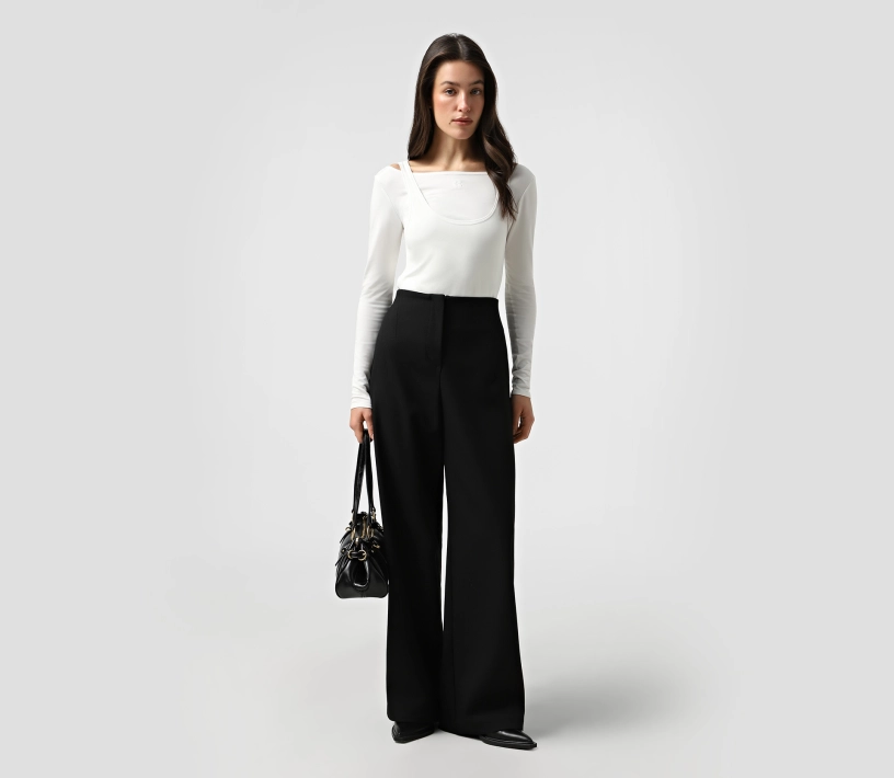 Штани прямі з відстрочками чорний купити