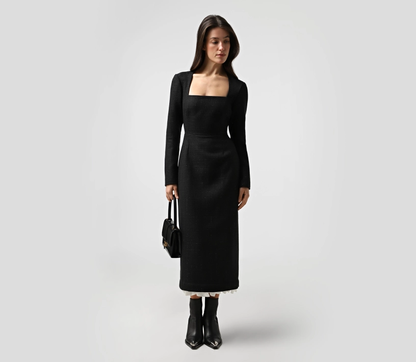 Сукня міді з твіду чорний фото
