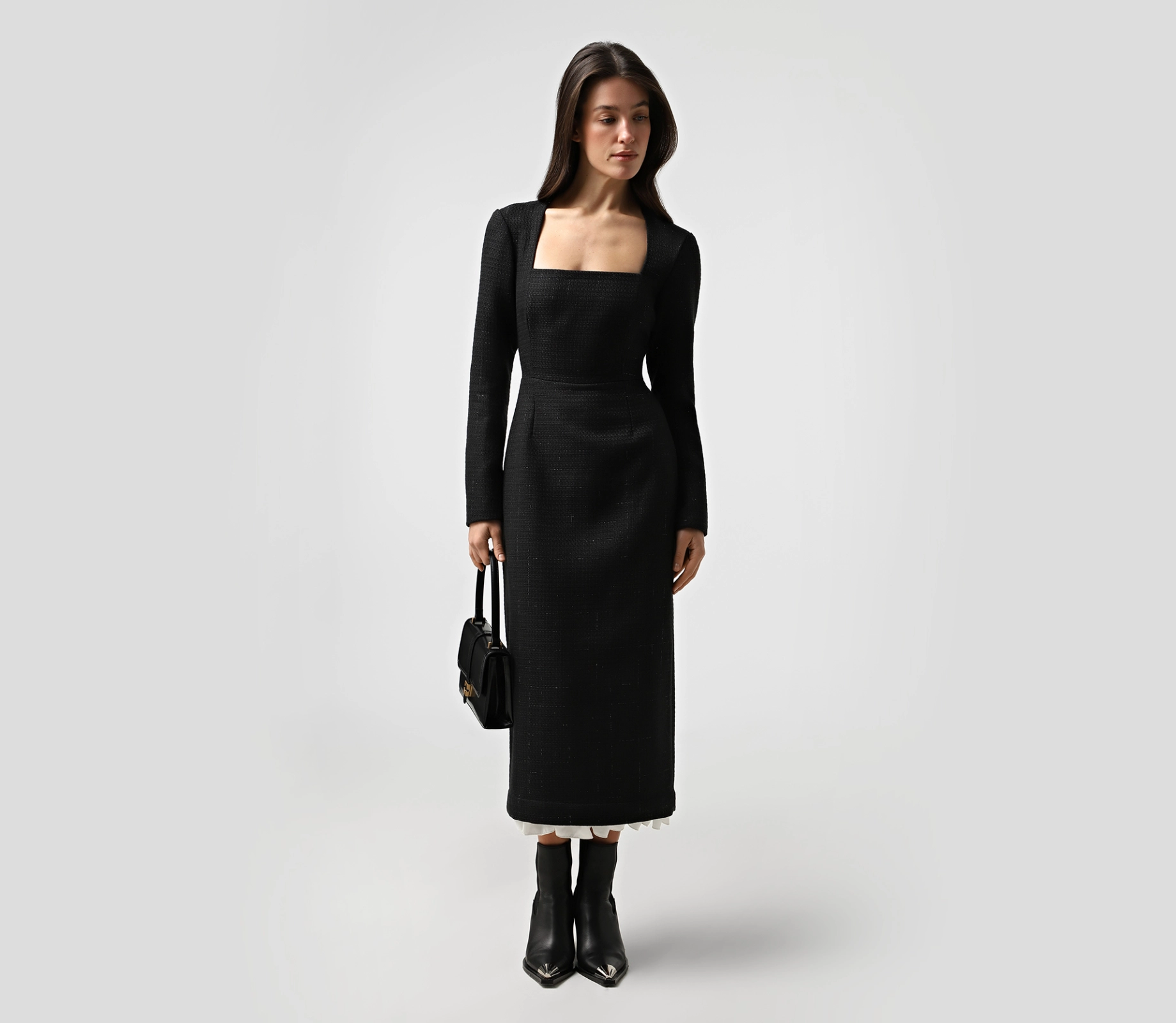 Сукня міді з твіду чорний фото