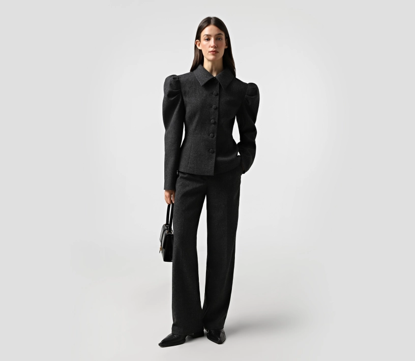 Жакет приталений на ґудзиках сірий недорого