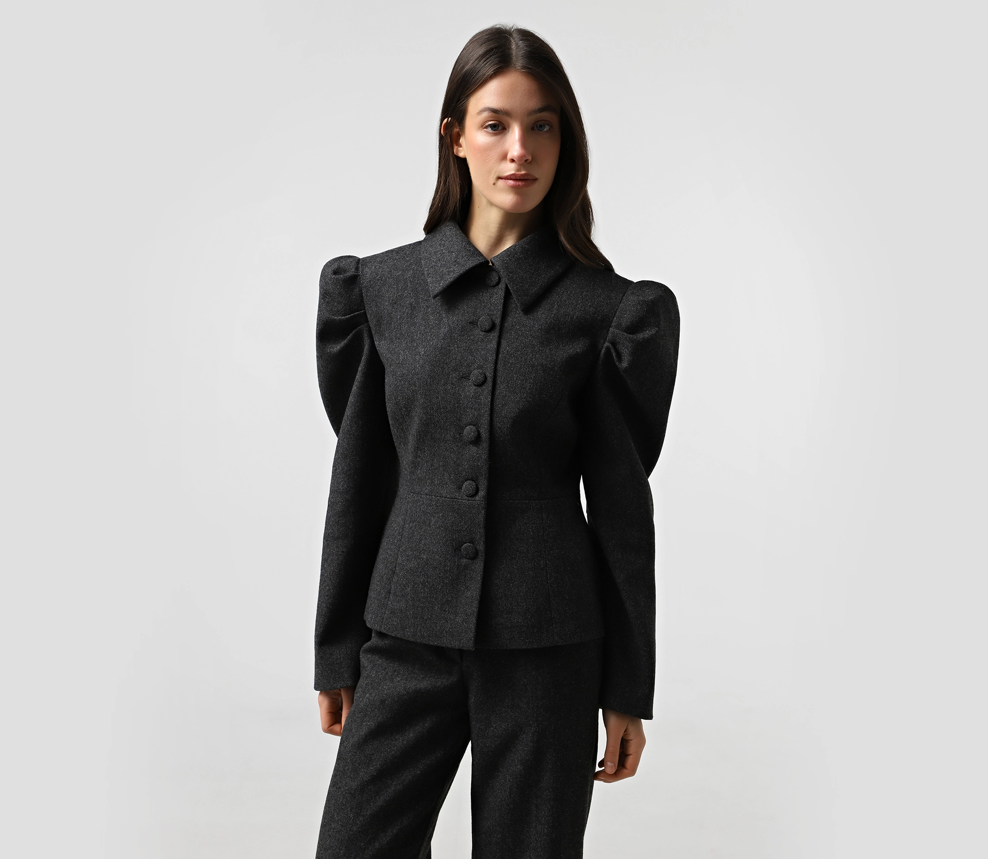 Жакет приталений на ґудзиках сірий недорого