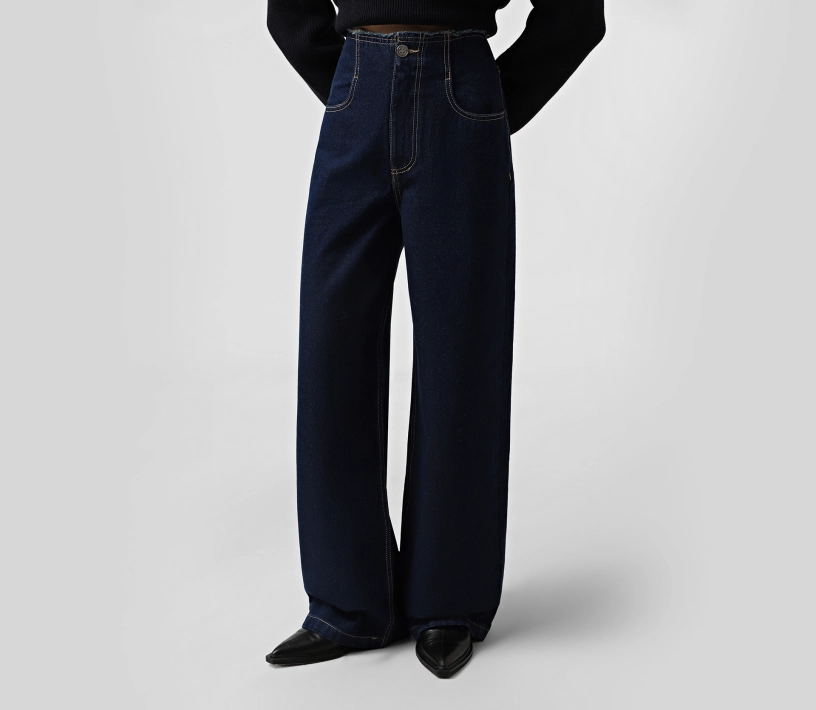 Джинси прямі без поясу темно-синій замовити