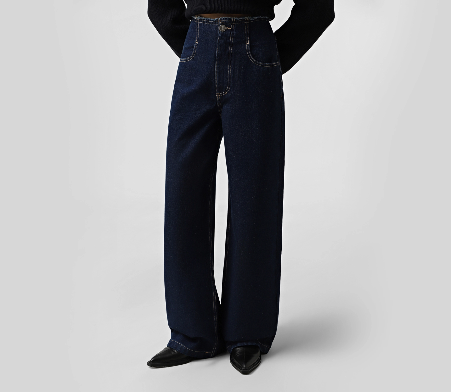 Джинси прямі без поясу темно-синій в Україні