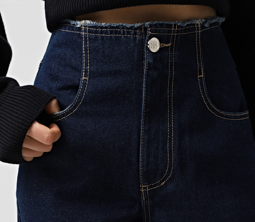 Джинси прямі без поясу темно-синій замовити