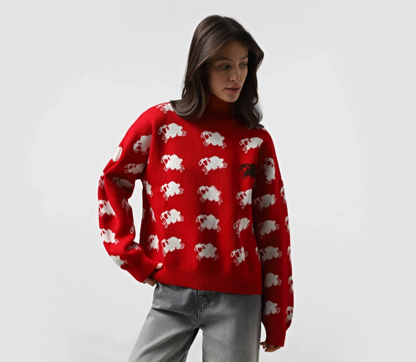 Светр вʼязаний «овечки» червоний знижки