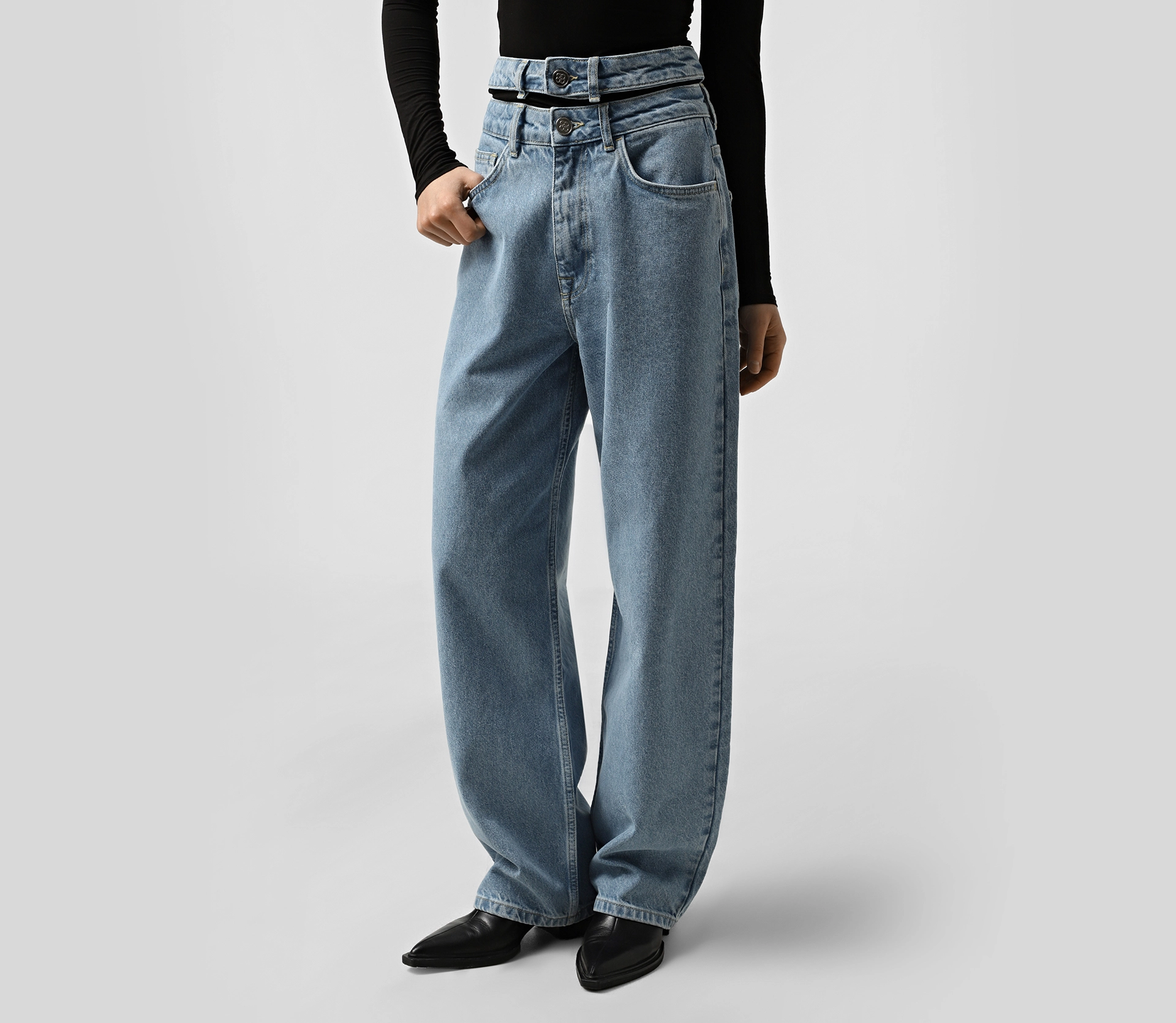 Джинси з подвійним поясом блакитний знижки